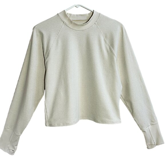 Athleta SoftLuxe Mock Neck Crop Top Ivory Beige Heather Long Sleeve Size XL - Picture 4 of 8